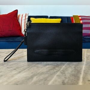 Coach Structured Pouch Large Wristlet Black Crossgrain Leather